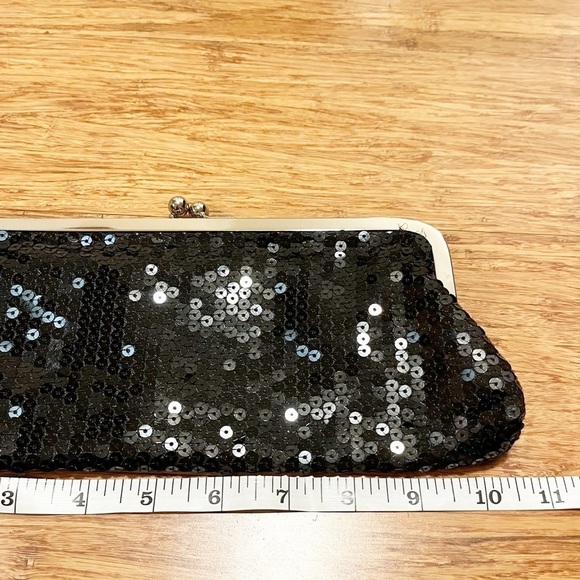 Ann Taylor LOFT black sequin evening bag w/ silver chain. Converts to clutch! - Picture 6 of 9